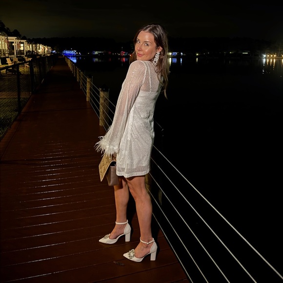 Lulu’s Marvelous Energy White Sequin Mesh Long Sleeve Mini Dress - Picture 12 of 13